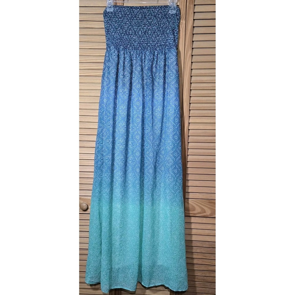 OLD NAVY Women's Sz M Multicolor Boho Polyester Elastic Straples Maxi Dress C97